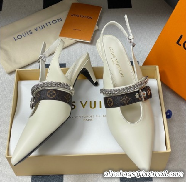 Cheap Price Louis Vuitton LV Vibe Slingback Pumps 5.5cm in Calf Leather with Chain White 2025 1AHL15 