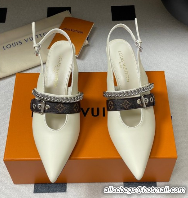Cheap Price Louis Vuitton LV Vibe Slingback Pumps 5.5cm in Calf Leather with Chain White 2025 1AHL15 