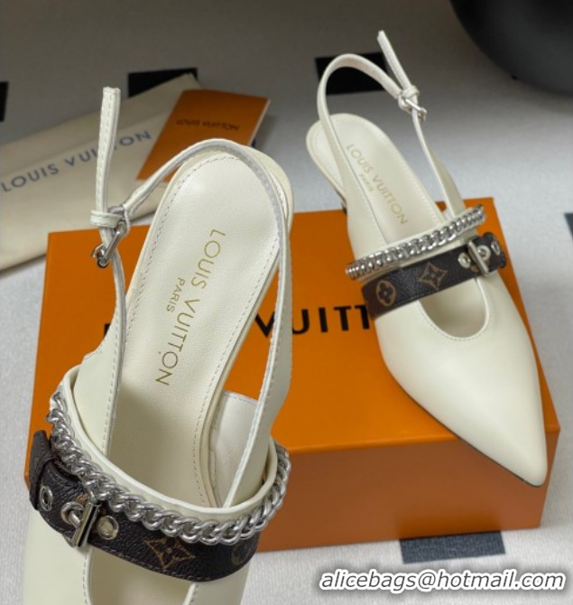 Cheap Price Louis Vuitton LV Vibe Slingback Pumps 5.5cm in Calf Leather with Chain White 2025 1AHL15 