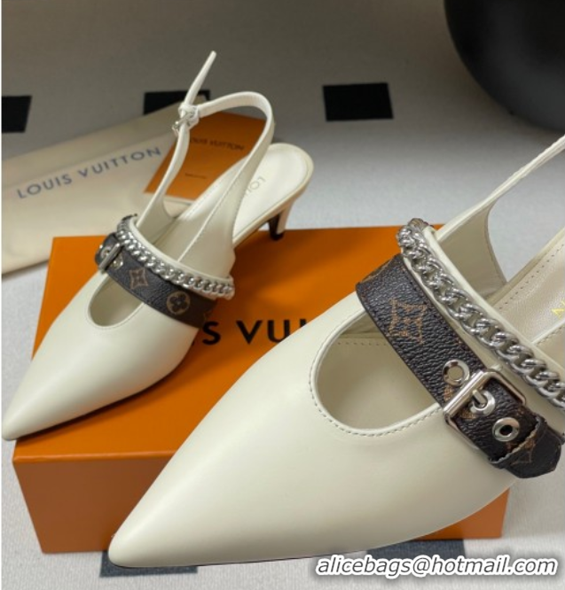 Cheap Price Louis Vuitton LV Vibe Slingback Pumps 5.5cm in Calf Leather with Chain White 2025 1AHL15 