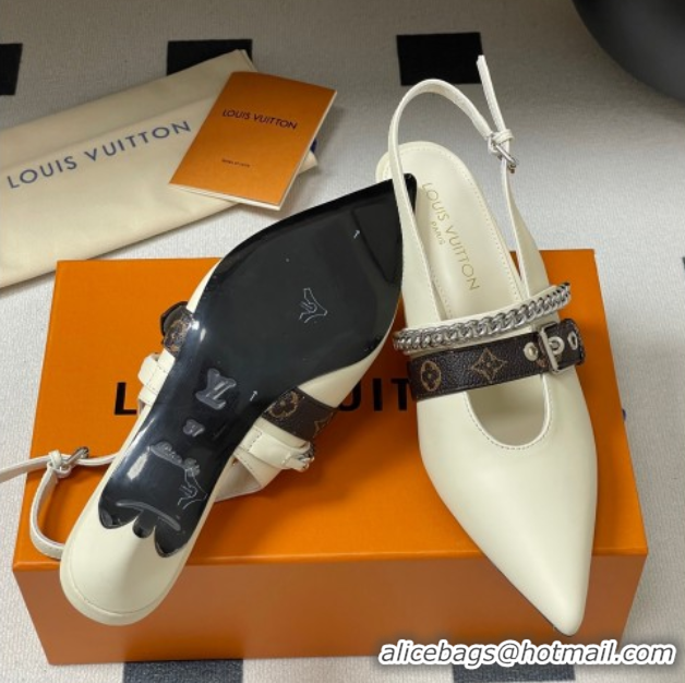 Cheap Price Louis Vuitton LV Vibe Slingback Pumps 5.5cm in Calf Leather with Chain White 2025 1AHL15 