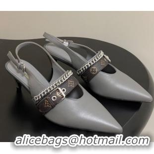 Luxury Discount Louis Vuitton LV Vibe Slingback Pumps 5.5cm in Calf Leather with Chain Grey 2025 1AHL15