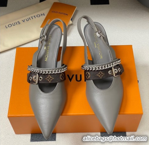 Luxury Discount Louis Vuitton LV Vibe Slingback Pumps 5.5cm in Calf Leather with Chain Grey 2025 1AHL15