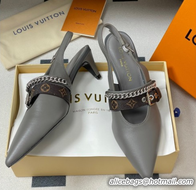 Luxury Discount Louis Vuitton LV Vibe Slingback Pumps 5.5cm in Calf Leather with Chain Grey 2025 1AHL15