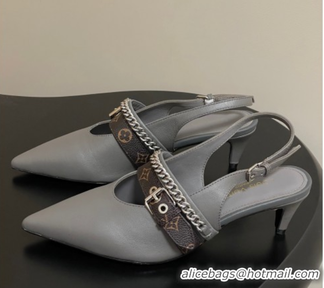 Luxury Discount Louis Vuitton LV Vibe Slingback Pumps 5.5cm in Calf Leather with Chain Grey 2025 1AHL15