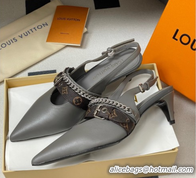 Luxury Discount Louis Vuitton LV Vibe Slingback Pumps 5.5cm in Calf Leather with Chain Grey 2025 1AHL15