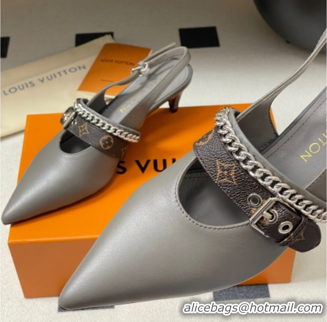 Luxury Discount Louis Vuitton LV Vibe Slingback Pumps 5.5cm in Calf Leather with Chain Grey 2025 1AHL15