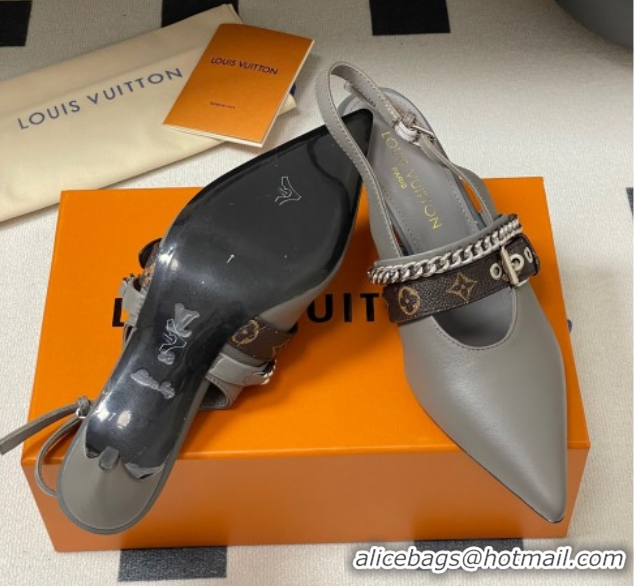 Luxury Discount Louis Vuitton LV Vibe Slingback Pumps 5.5cm in Calf Leather with Chain Grey 2025 1AHL15
