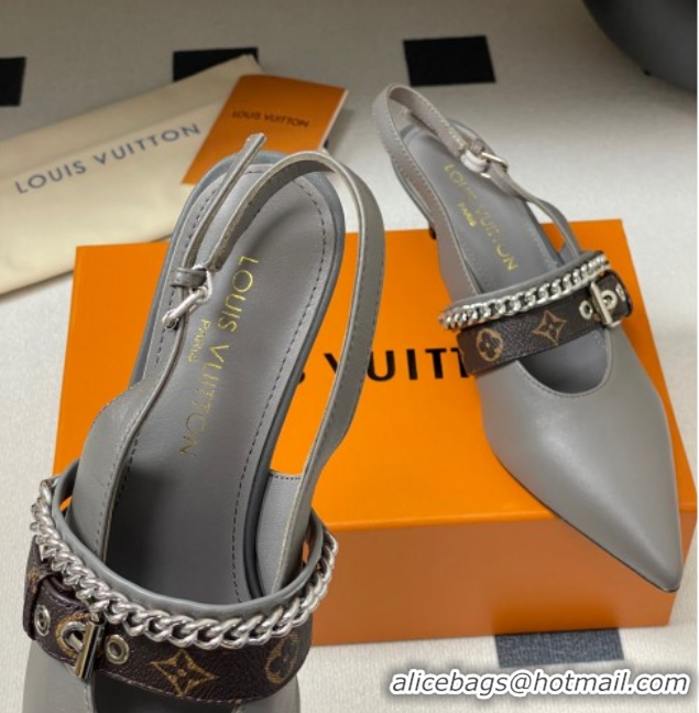 Luxury Discount Louis Vuitton LV Vibe Slingback Pumps 5.5cm in Calf Leather with Chain Grey 2025 1AHL15