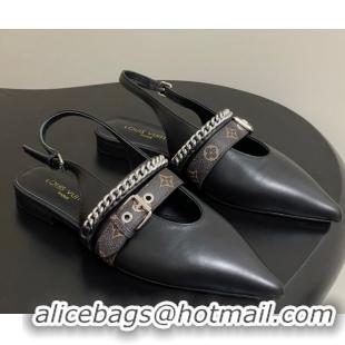 Stylish Louis Vuitton LV Vibe Slingback Flats in Calf Leather with Chain Black 2025 1AHN91