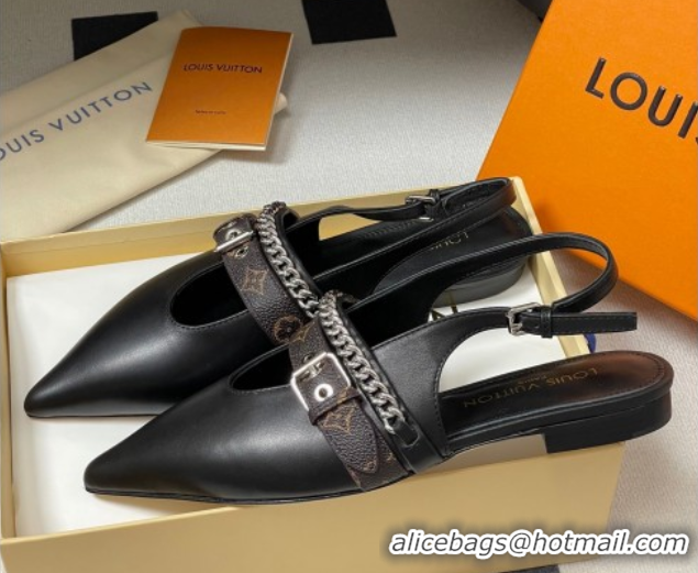 Stylish Louis Vuitton LV Vibe Slingback Flats in Calf Leather with Chain Black 2025 1AHN91