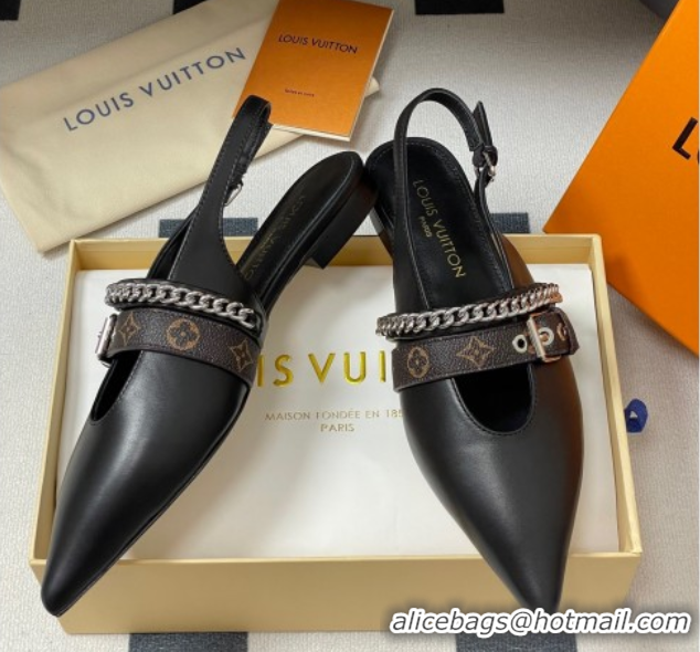 Stylish Louis Vuitton LV Vibe Slingback Flats in Calf Leather with Chain Black 2025 1AHN91