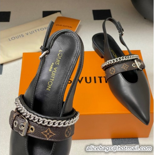 Stylish Louis Vuitton LV Vibe Slingback Flats in Calf Leather with Chain Black 2025 1AHN91