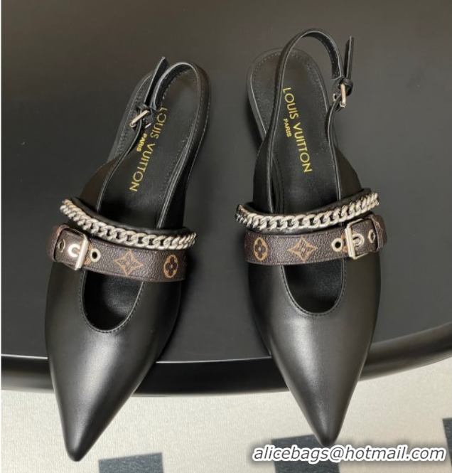 Stylish Louis Vuitton LV Vibe Slingback Flats in Calf Leather with Chain Black 2025 1AHN91