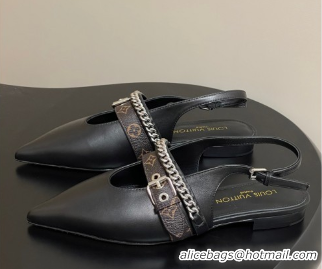 Stylish Louis Vuitton LV Vibe Slingback Flats in Calf Leather with Chain Black 2025 1AHN91