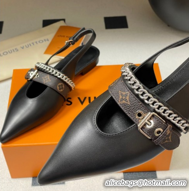 Stylish Louis Vuitton LV Vibe Slingback Flats in Calf Leather with Chain Black 2025 1AHN91
