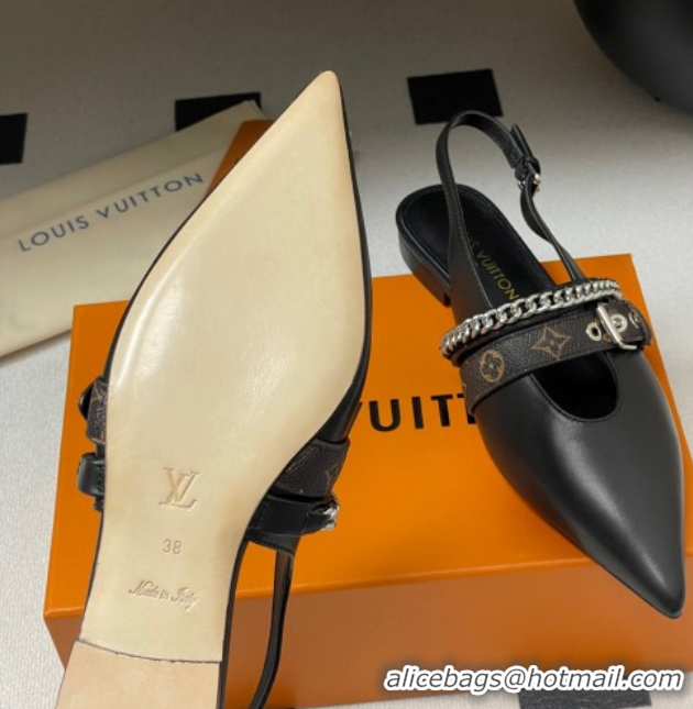 Stylish Louis Vuitton LV Vibe Slingback Flats in Calf Leather with Chain Black 2025 1AHN91
