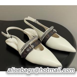 Sumptuous Louis Vuitton LV Vibe Slingback Flats in Calf Leather with Chain White 2025 1AHN91