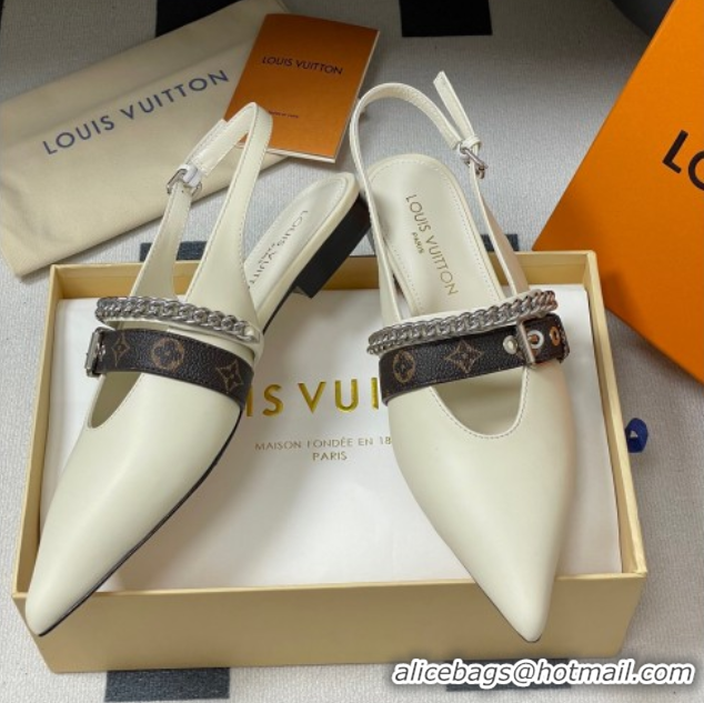 Sumptuous Louis Vuitton LV Vibe Slingback Flats in Calf Leather with Chain White 2025 1AHN91