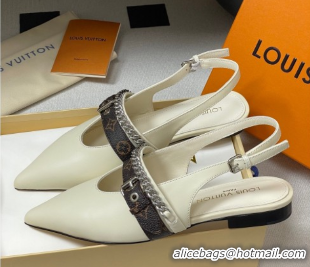 Sumptuous Louis Vuitton LV Vibe Slingback Flats in Calf Leather with Chain White 2025 1AHN91