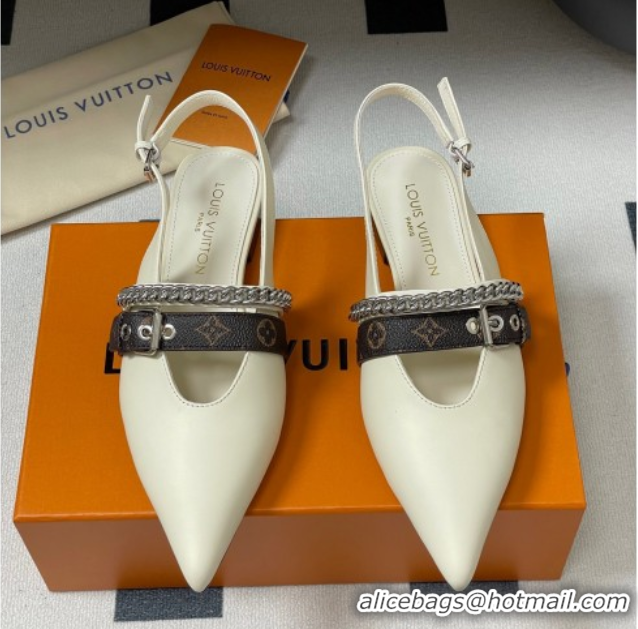 Sumptuous Louis Vuitton LV Vibe Slingback Flats in Calf Leather with Chain White 2025 1AHN91