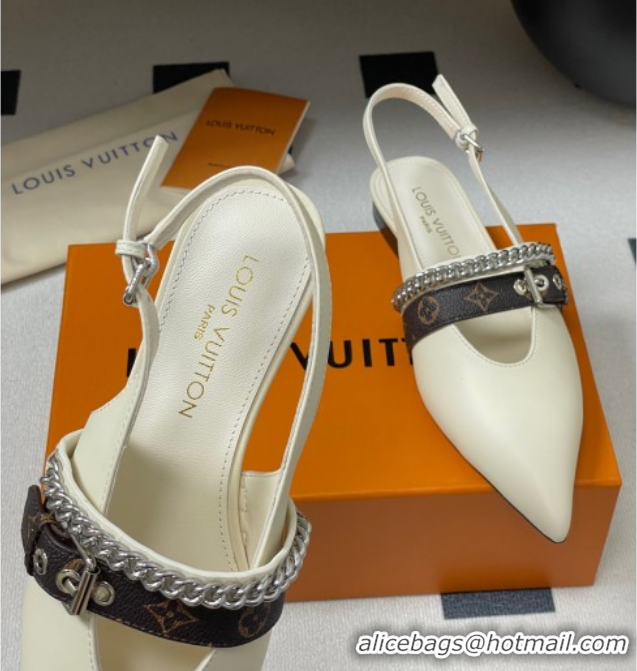 Sumptuous Louis Vuitton LV Vibe Slingback Flats in Calf Leather with Chain White 2025 1AHN91