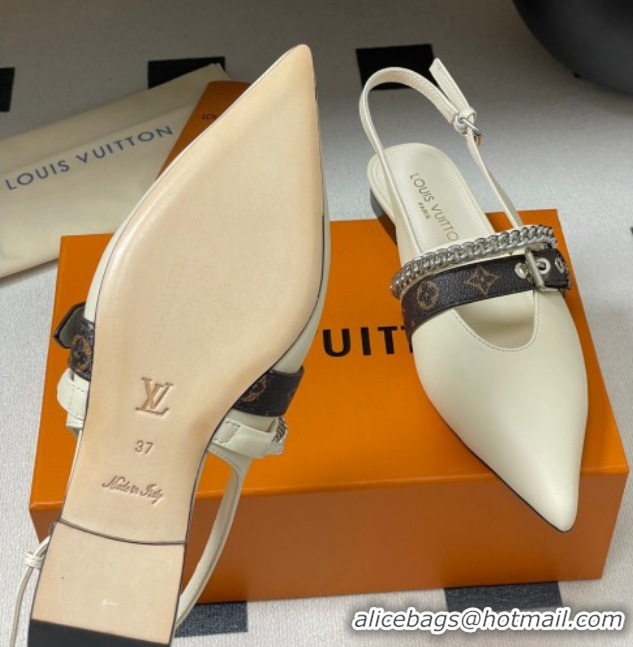 Sumptuous Louis Vuitton LV Vibe Slingback Flats in Calf Leather with Chain White 2025 1AHN91