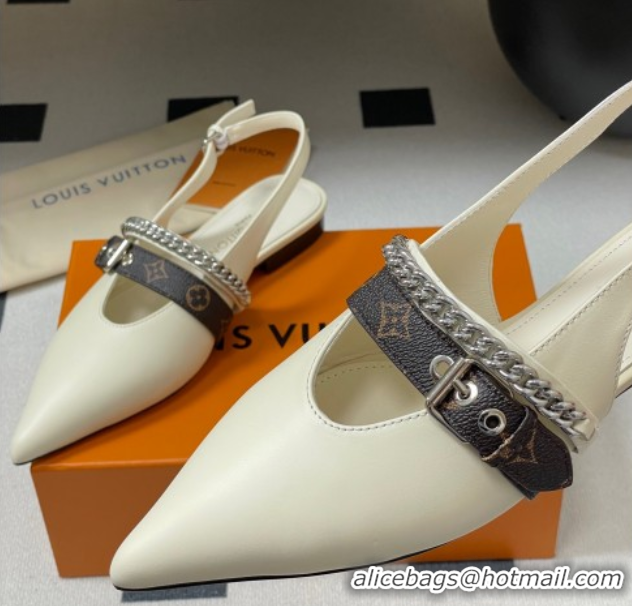 Sumptuous Louis Vuitton LV Vibe Slingback Flats in Calf Leather with Chain White 2025 1AHN91