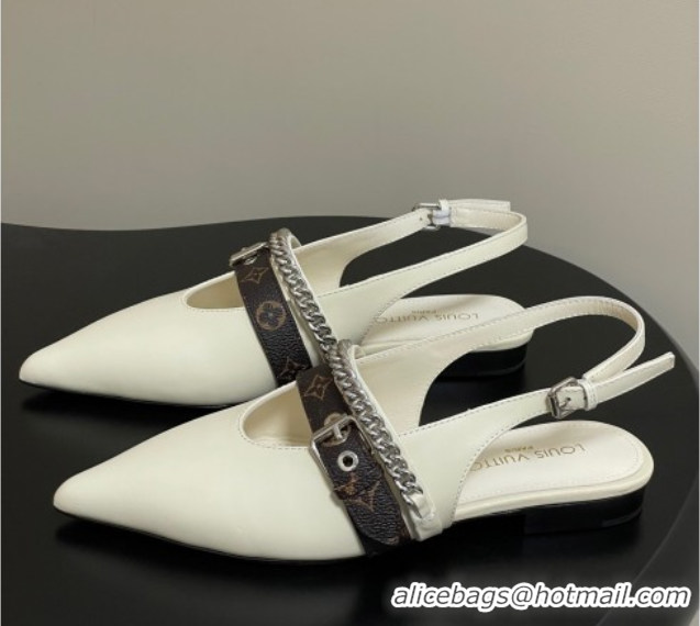Sumptuous Louis Vuitton LV Vibe Slingback Flats in Calf Leather with Chain White 2025 1AHN91