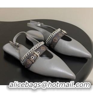 Grade Quality Louis Vuitton LV Vibe Slingback Flats in Calf Leather with Chain Grey 2025 1AHN91