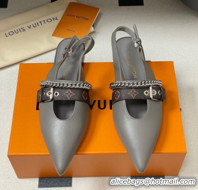 Grade Quality Louis Vuitton LV Vibe Slingback Flats in Calf Leather with Chain Grey 2025 1AHN91