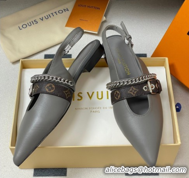 Grade Quality Louis Vuitton LV Vibe Slingback Flats in Calf Leather with Chain Grey 2025 1AHN91