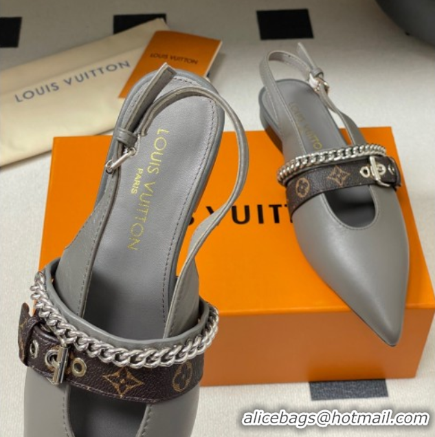 Grade Quality Louis Vuitton LV Vibe Slingback Flats in Calf Leather with Chain Grey 2025 1AHN91