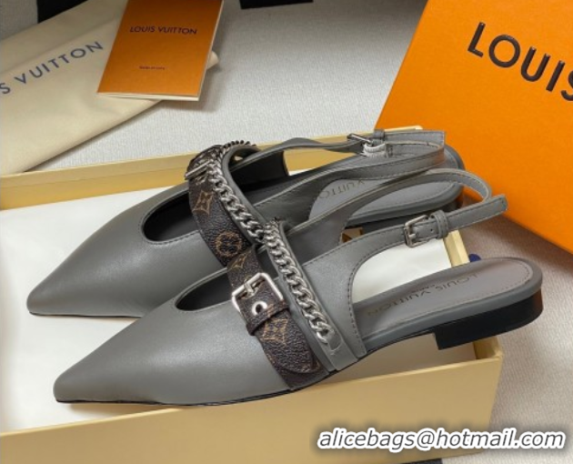 Grade Quality Louis Vuitton LV Vibe Slingback Flats in Calf Leather with Chain Grey 2025 1AHN91