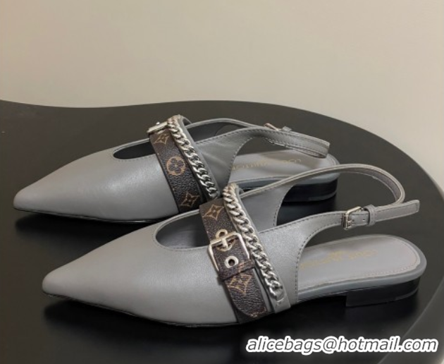 Grade Quality Louis Vuitton LV Vibe Slingback Flats in Calf Leather with Chain Grey 2025 1AHN91