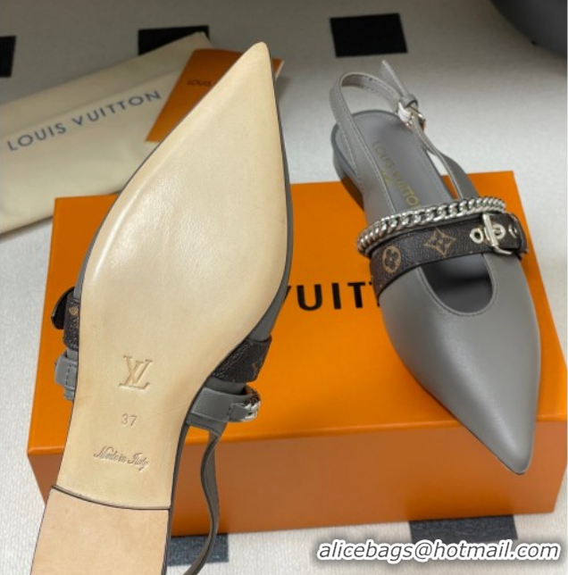 Grade Quality Louis Vuitton LV Vibe Slingback Flats in Calf Leather with Chain Grey 2025 1AHN91