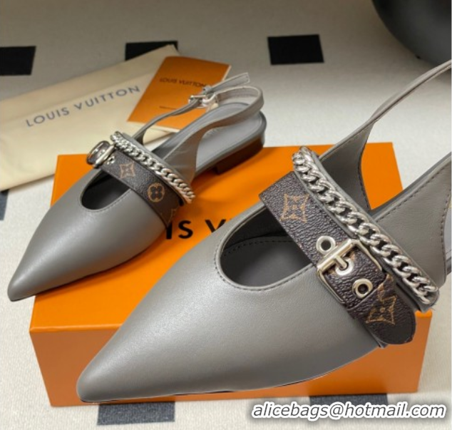 Grade Quality Louis Vuitton LV Vibe Slingback Flats in Calf Leather with Chain Grey 2025 1AHN91