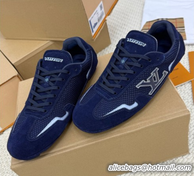Unique Style Louis Vuitton LV Rally Sneakers in Suede and Mesh Navy Blue 2025 1AHTZI
