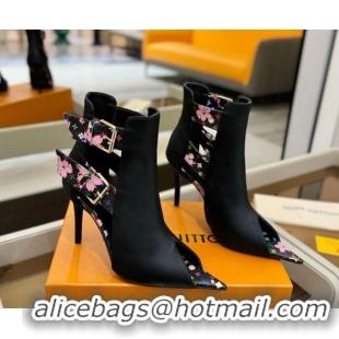 Buy Luxury Louis Vuitton x TM Heel Ankle Boots 10cm with Buckles Black/Cherry 2025 LV071401