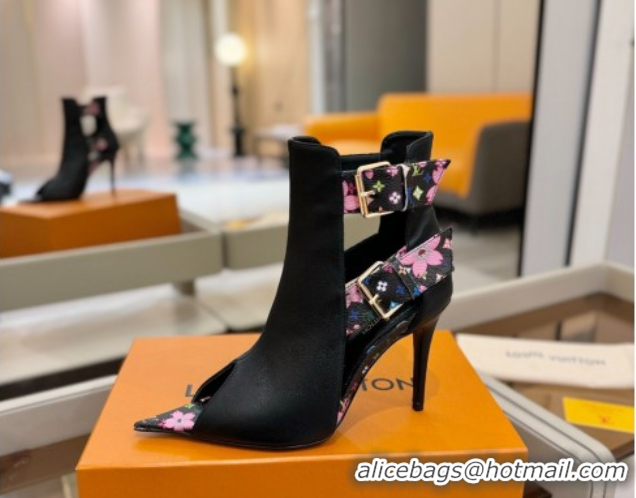 Buy Luxury Louis Vuitton x TM Heel Ankle Boots 10cm with Buckles Black/Cherry 2025 LV071401