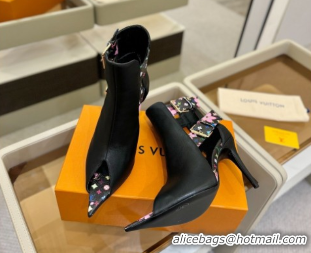 Buy Luxury Louis Vuitton x TM Heel Ankle Boots 10cm with Buckles Black/Cherry 2025 LV071401