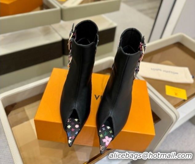 Buy Luxury Louis Vuitton x TM Heel Ankle Boots 10cm with Buckles Black/Cherry 2025 LV071401