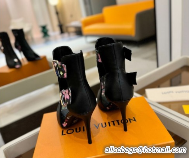 Buy Luxury Louis Vuitton x TM Heel Ankle Boots 10cm with Buckles Black/Cherry 2025 LV071401