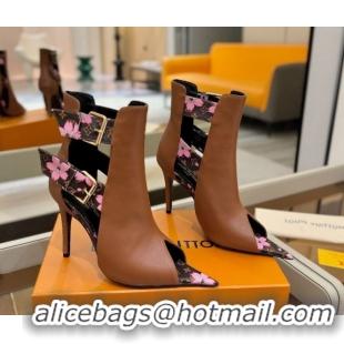 Grade Quality Louis Vuitton x TM Heel Ankle Boots 10cm with Buckles Brown 2025 LV071401
