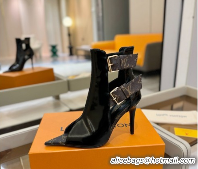 Low Price Louis Vuitton x TM Heel Ankle Boots 10cm with Buckles Black/Monogram 2025 LV071401