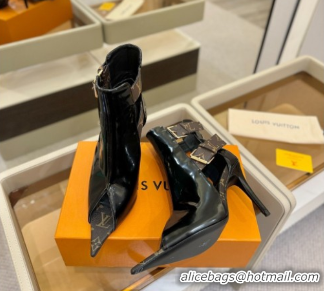 Low Price Louis Vuitton x TM Heel Ankle Boots 10cm with Buckles Black/Monogram 2025 LV071401