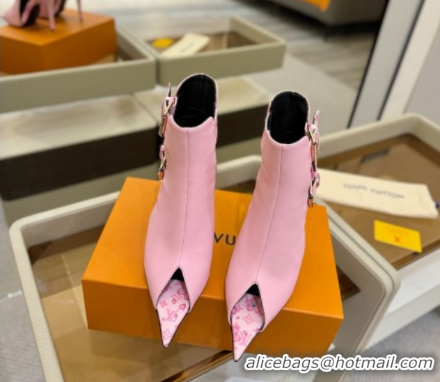 Best Grade Louis Vuitton x TM Heel Ankle Boots 10cm with Buckles Pink 2025 LV071401