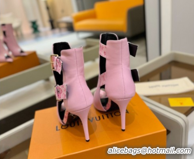 Best Grade Louis Vuitton x TM Heel Ankle Boots 10cm with Buckles Pink 2025 LV071401