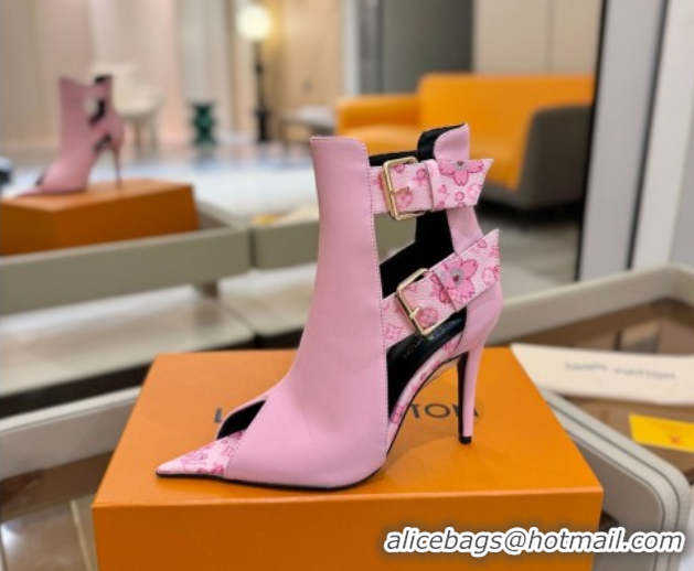 Best Grade Louis Vuitton x TM Heel Ankle Boots 10cm with Buckles Pink 2025 LV071401