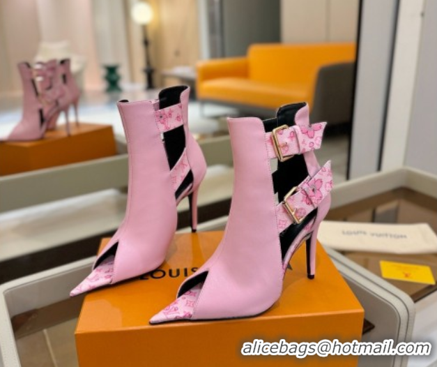 Best Grade Louis Vuitton x TM Heel Ankle Boots 10cm with Buckles Pink 2025 LV071401